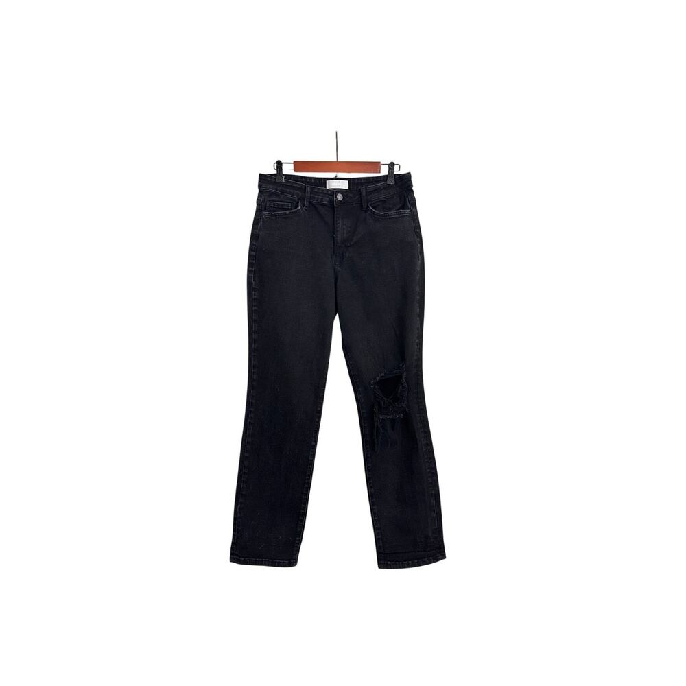 Vervet Denim High Rise Straight Ankle Relaxed Fit Black Distressed Jeans Size 30